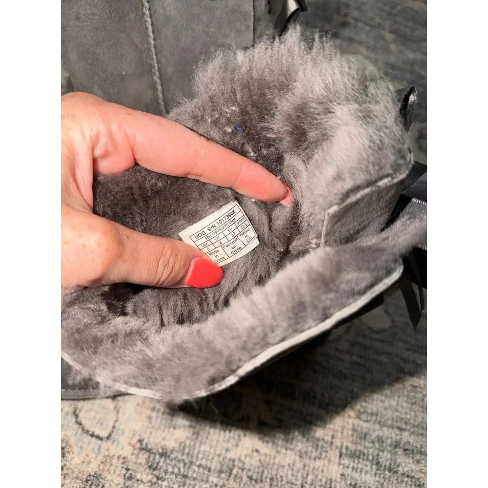 UGG Bailey Bow Gray Fur Boots